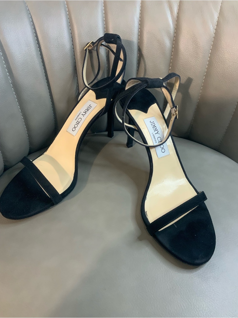 Jimmy Choo Black Suede Ankle-Strap Stiletto Sandals